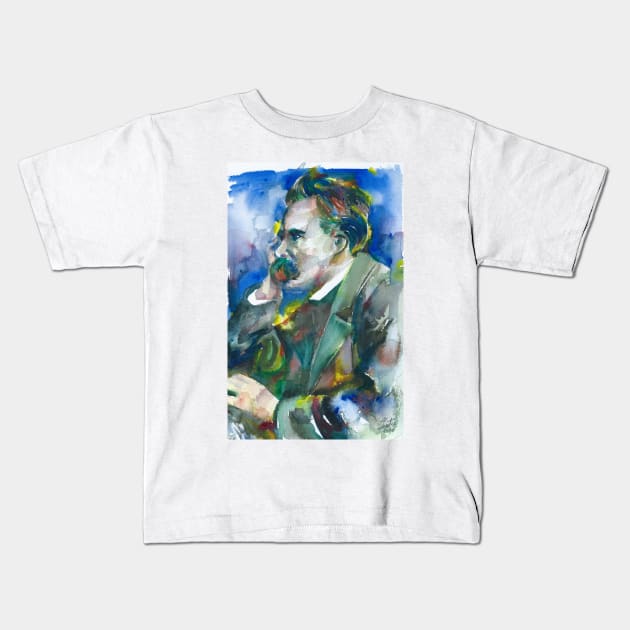 FRIEDRICH NIETZSCHE watercolor portrait.4 Kids T-Shirt by lautir